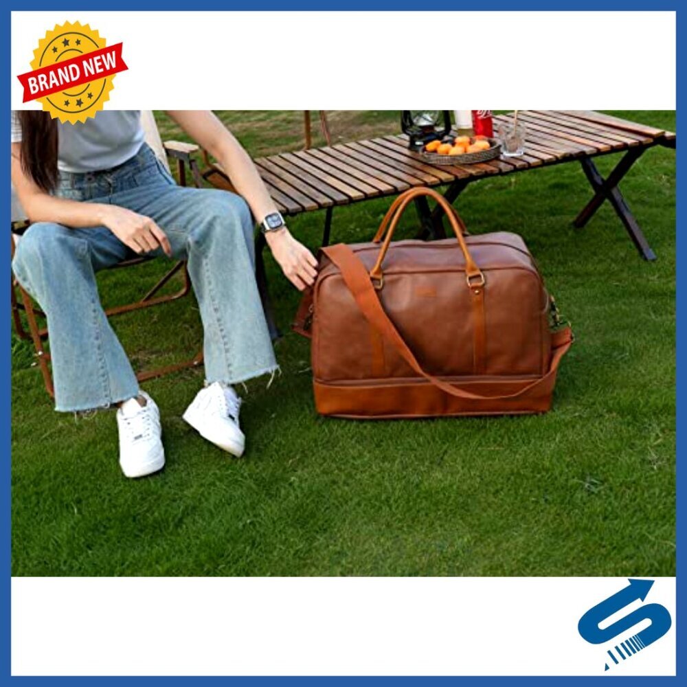 Large Vegan Leather Travel Duffel Tote with Shoe Compartment Carry-On Weekender - Picture 7 of 7